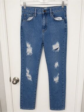 High-Rise Distressed Women's Jeans - Blue